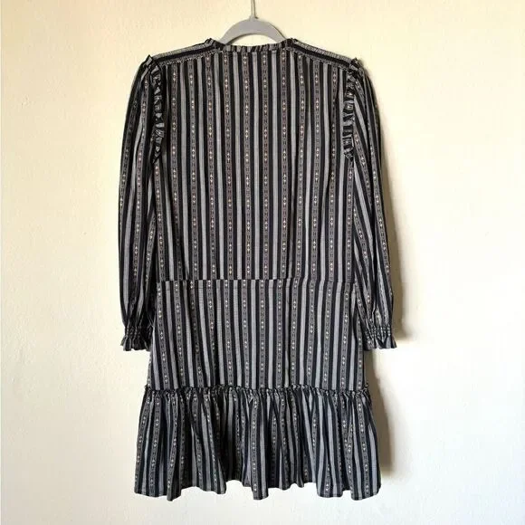 Paige Kaylynn Mini Black Multi Dress Striped Pleated V-Neck Blouse Size S - Picture 9 of 12